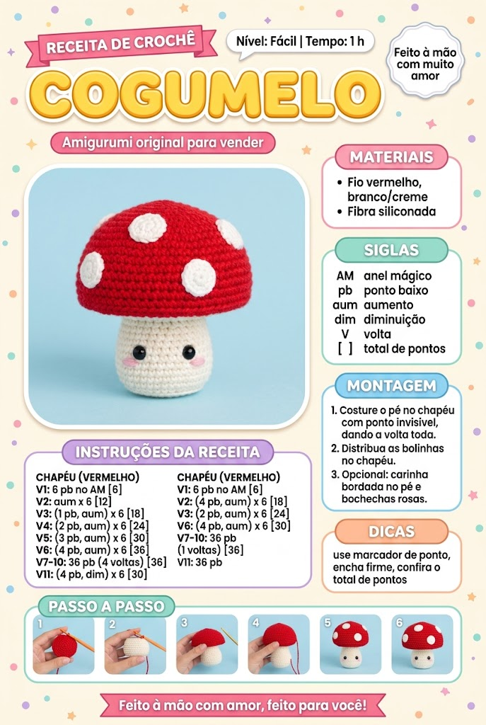 Receita completa: Cogumelo, com materiais e passo a passo