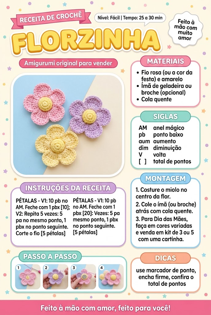 Receita completa: Florzinha, com materiais e passo a passo