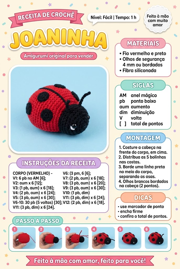 Receita completa: Joaninha, com materiais e passo a passo