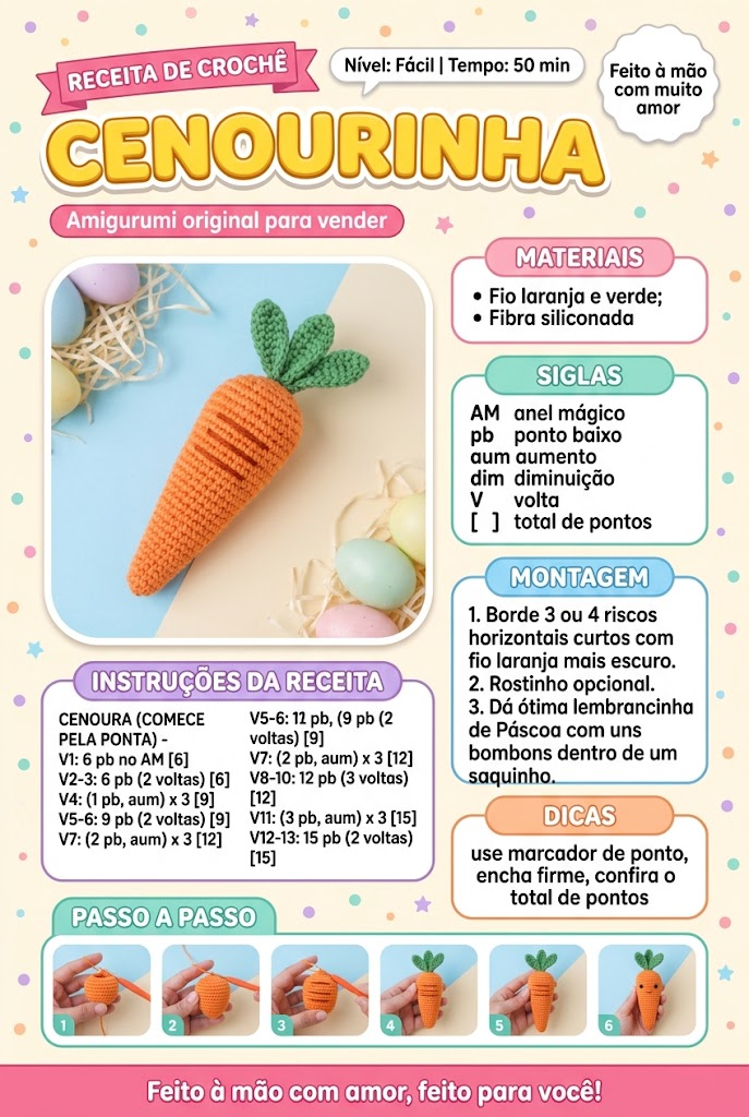 Receita completa: Cenourinha, com materiais e passo a passo