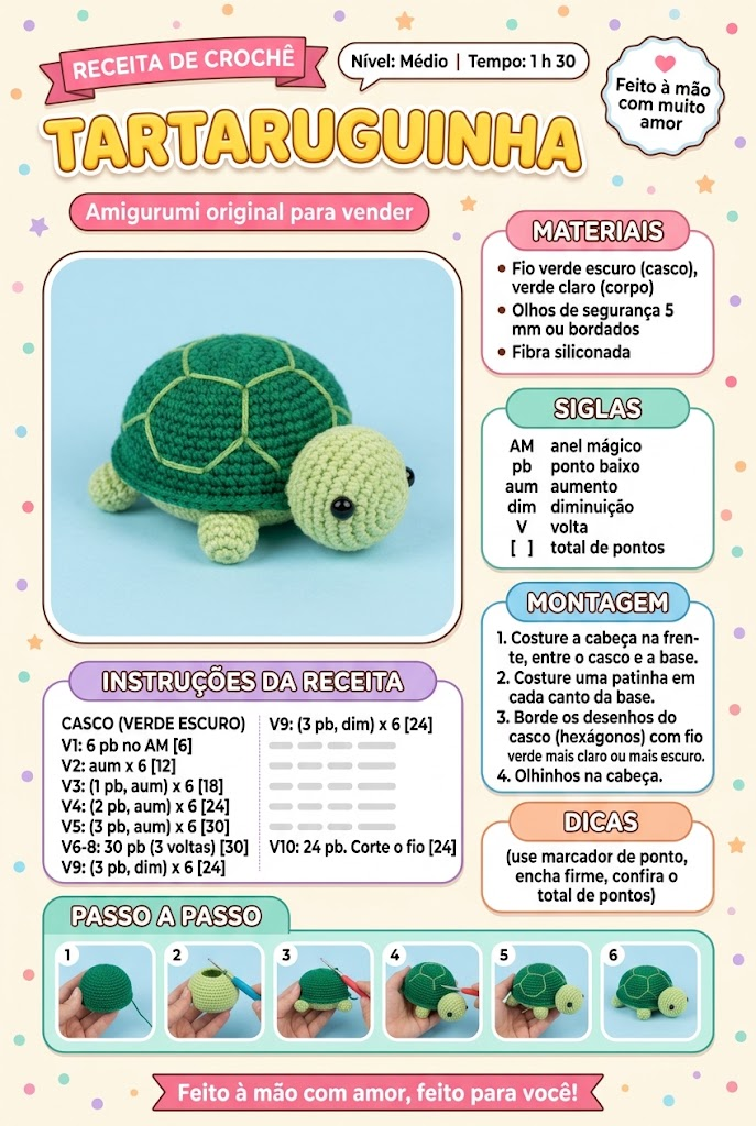 Receita completa: Tartaruguinha, com materiais e passo a passo