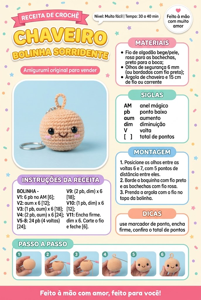 Receita completa: Bolinha sorridente, com materiais e passo a passo