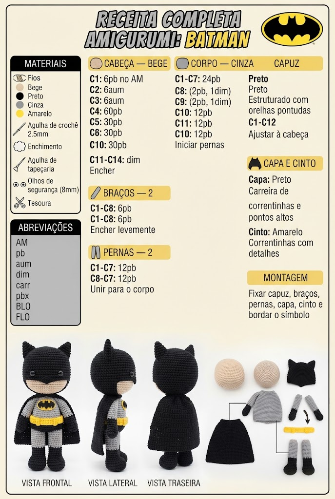 Receita completa de Batman, com materiais e passo a passo