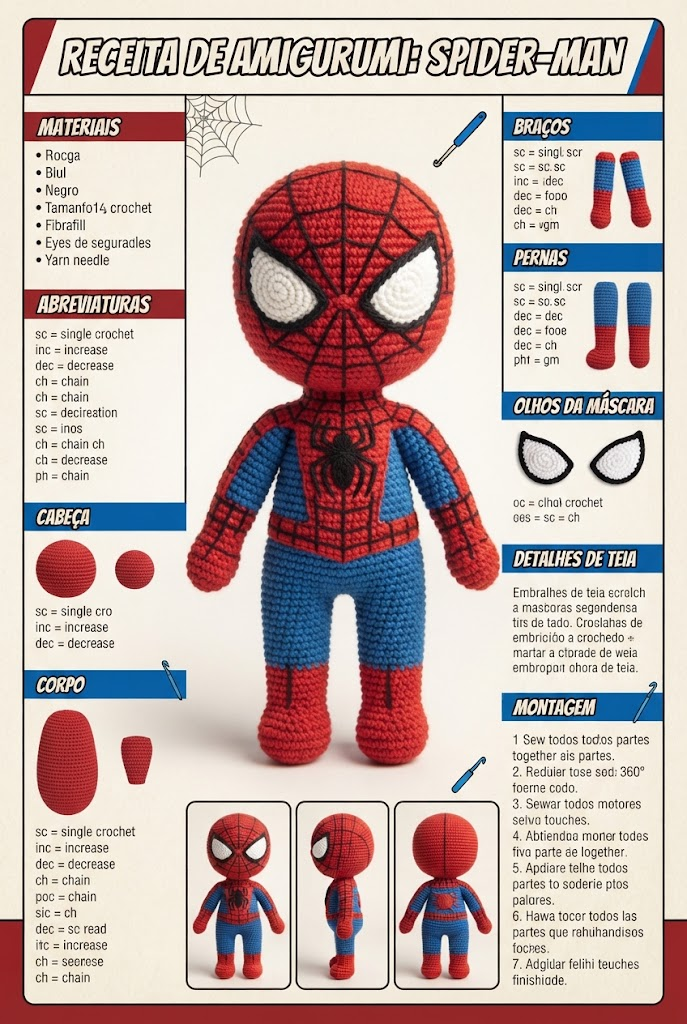Receita completa de Homem-Aranha, com materiais e passo a passo
