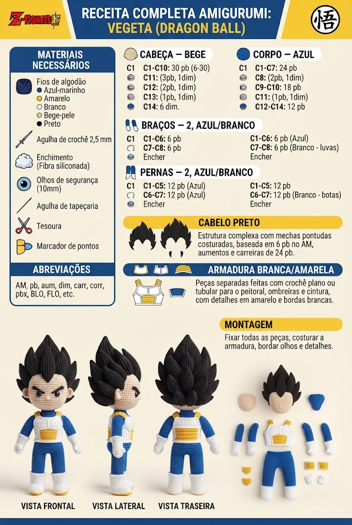 Receita completa de Vegeta, com materiais e passo a passo